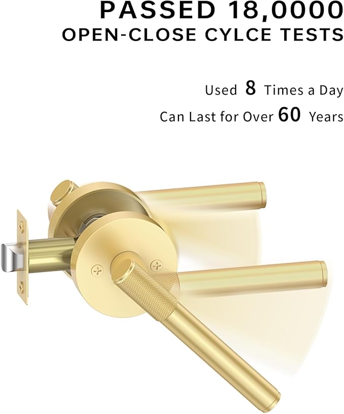 Asidrama 4 Pack Passage Gold Door Knob with Lock, Brushed Gold Door Handles Interior for Bedroom or Bathroom, Heavy Duty Door Lever with Reversible Interior Door Handle for Left Right Sided Doors