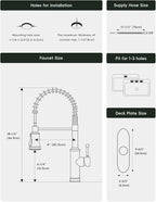 DAYONE Antique Brushed Gold Kitchen Sink Faucet with Pull Down Sprayer, 3 Modes Stainless Steel Spring Vintage Sink Faucet for Farmhouse Kitchen Bar Camper 1 or 3 Holes Single Handle