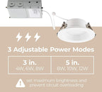 Builder Essential 3in 550 Lumens Round LED Recessed Light and Housing for Remodel or New Construction with Regressed Trim 3-Power Modes 4W-6W-8W, 5-CCT 2700-3000-3500-4000-5000K in White IC-Rated