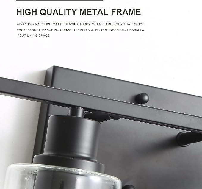 EMONG 3-Lights Bathroom Light Fixtures, Matte Black Vanity Light with Glass Shade, Modern Wall Sconces Lighting for Bathroom,Mirror,Farmhouse,Hallway