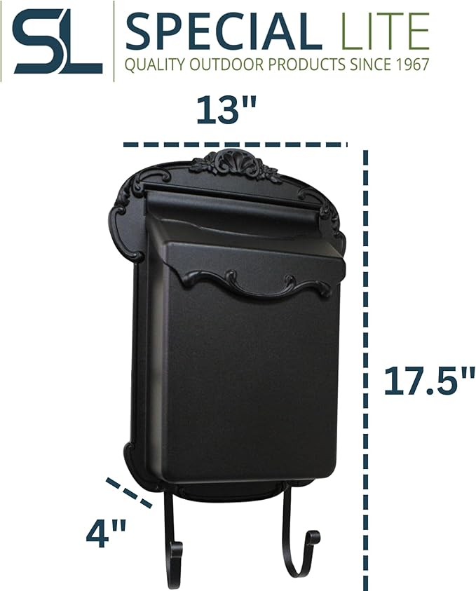 Special Lite Victoria Vertical Wall Mount Mailbox - Black Aluminum Mailbox for Wall Mount - SVV-1013-BLK