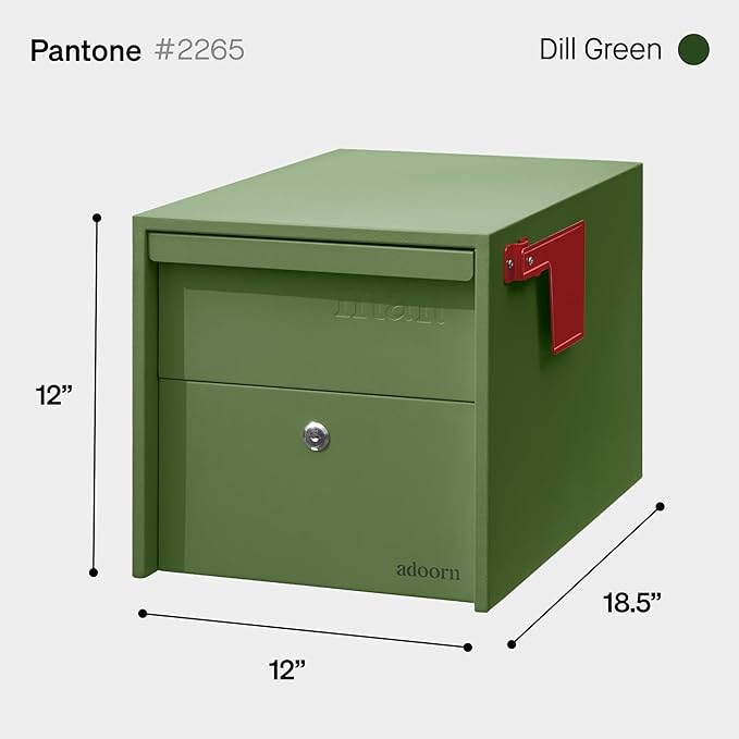 Adoorn Lockable Post Mount Mailbox | Small (Green). Size 12 x 12 x 18.5 (HxWxD) Anti-Theft Locking Mailbox with 2 Keys, Modern Mailbox with Flag, Weatherproof Mailboxes for Outside