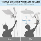 G-Promise All Metal 10 Inch Shower Head with Massage Mode Handheld, Rain Shower Head with Handheld Spray Combo, 3-Way Diverter with Pause Setting, 11 Inch Adjustable Extension Arm (Brushed Nickel)