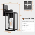 Outdoor Light Fixtures Wall Mount, Waterproof Front Porch Lights, Modern Exterior Lighting Fixtures with E26 Socket, Black Wall Sconces Lantern Lamp, Outside Lights for House, Garage, Patio (2 Pack