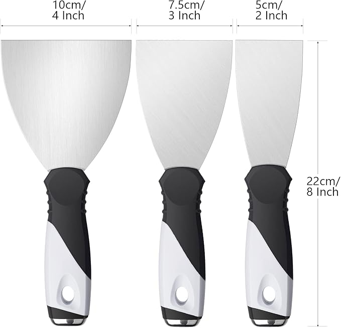 Mister Rui Putty Knife Set, 3" 5" 6" Paint Scrapers, Paint Tools, Small Metal Putty Knife Scraper Tool for Wood, Stainless Steel Paint Scraper with Hammer End