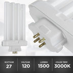 Diodesy- FML27/30K/2PK Fluorescent 27W 3000K Warm White Quad Tube FML CFL Plugin Light Bulbs, 4-Pin GX10Q-4 Base, 3000K-Warm White 2 Pack