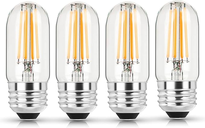 3.2 Inch E26 LED Bulb 60 Watt Equivalent, 2700K Soft White Edison Bulbs Dimmable, AC 120V 600LM T10/T9 Clear Glass Filament Light Bulbs UL for Pendant Wall Light Desk lamp-4 Pack