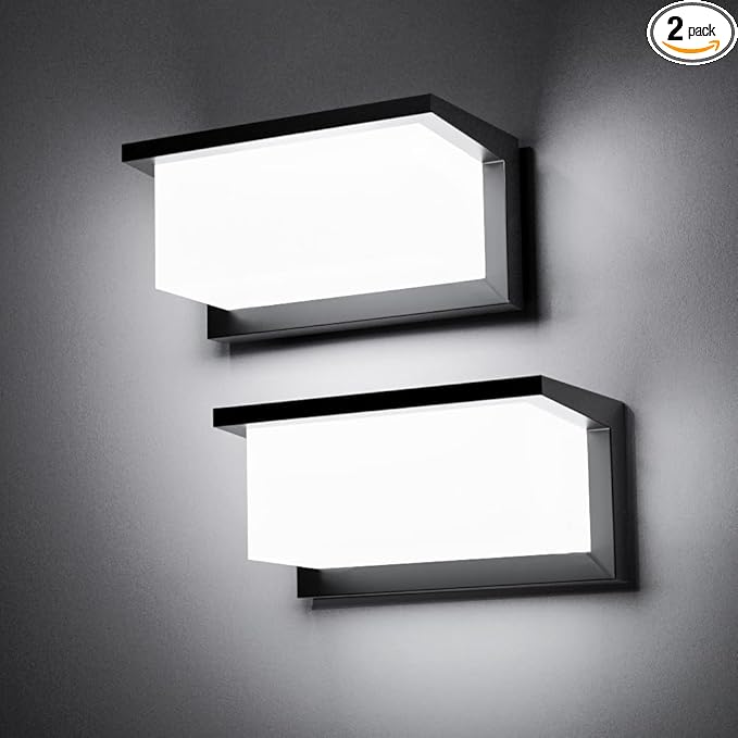 Modern Outdoor Wall Sconce Lighting 5000K 2 Pack, LED 3 Color White Outdoor Light Fixture Wall Mount Exterior Lights for House,Black 1500lm Outside Porch Lights for Garage Entryway (Convex-CCT)