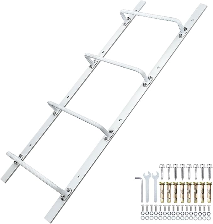 4-Rung Window Well Ladder Straight, Heavy Duty Steel Fire Escape Ladder, Powder-Coated Basement Egress Window Ladder 45.2" Lx17.9 W, White