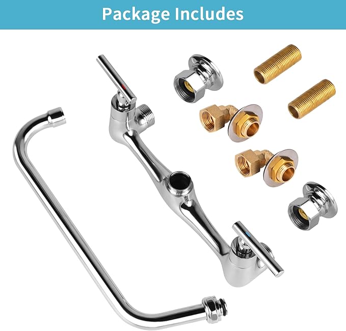 8" Center Wall Mount Kitchen Faucet with 12" Swivel Spout, 2 Handle Commercial Restaurant Sink Faucet for Compartment Sink & Home Kitchen Sink, Chrome Finish