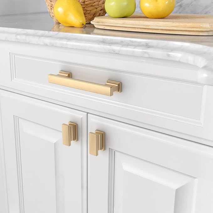 Asidrama 6 Pack 3.75 Inch(96mm) Brushed Brass Kitchen Cabinet Handles, Cabinet Pulls Kitchen Cabinet Hardware for Cupboard Drawer Pulls