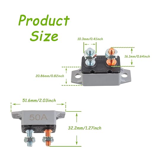 50A 12V-24V Automatic Reset Circuit Breaker with Cover Stud Bolt for Battery Chargers Trucks Car Engines and More(2pcs)