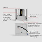 2 PCS 12W Outdoor Sconces Wall Lights LED Exterior/Interior Up and Down Lights IP65 Waterproof Modern Outdoor Lighting Fixtures Square Aluminum Exterior Wall Mount Light White 6500K Cold Lights