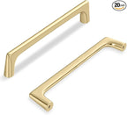 20 Pack 5 Inch(128mm) Hole Center Modern Brushed Gold Cabinet Pull Handle Timeless Vanity Drawer Pull Handle Classic Cabinet Hardware for Kitchen Dresser Bathroom, Screws Included, B-Gold(5x20)