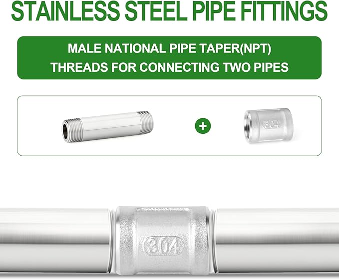 TAISHER 2PCS Stainless Steel Pipe Fittings, 3/4" NPT Male x 3/4" NPT Male Threaded, 6" Length Thickened Nipple Cast Pipe