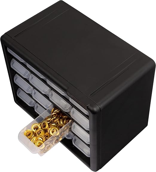 Akro-Mils 16-Drawer Plastic Drawer Storage Cabinet for Garage Organization, Beads, Makeup Organizer, Building Bricks Storage, Teacher Toolbox, 10-1/2" W x 6-1/2" D x 8-1/2" H, 10116 Black