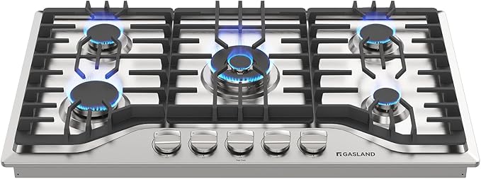 GASLAND 36 Inch Gas Cooktop, PRO GH2365SF 5 Italy Sealed Burner Propane Stovetop, NG/LPG Convertible Gas Cooktops, Plug-in with Thermocouple Protection, Stainless Steel