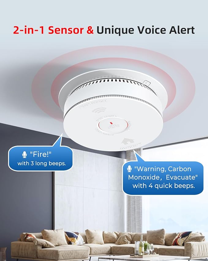 SITERWELL Hardwired Interconnected Smoke Detector Carbon Monoxide Detector Combo with 2 AA Batteries Back Up, 2 in 1 Smoke and CO Detector with Voice Alert, Smoke and CO Alarm with Self-Check, 1 Pack