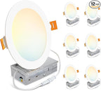 LVWIT Ultra-Thin Recessed Lighting 8 Inch with Junction Box, 1620LM High Luminance 2700K-5000K 5CCT LED Ceiling Lights, Dimmable Canless Wafer Downlight, ETL,FCC&IC, Smooth Trim, 6 Pack
