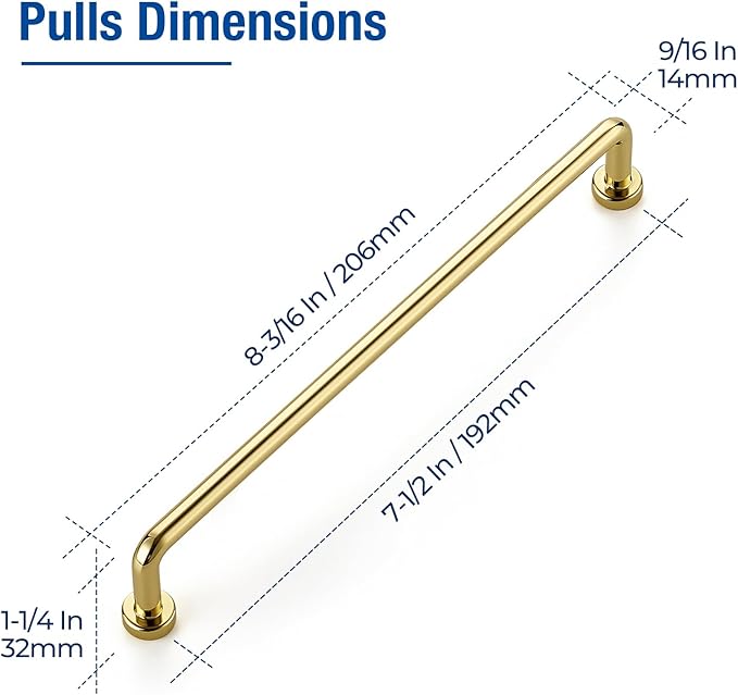 JOY DECOR Cabinet Pulls – 7-1/2 Inch Hole Center, Polished Brass, 10 Pack, Zinc Alloy Cabinet Handles for Drawers & Cupboard – Vintage Style Hardware for Kitchen, Bathroom, Dresser, Furniture Makeover