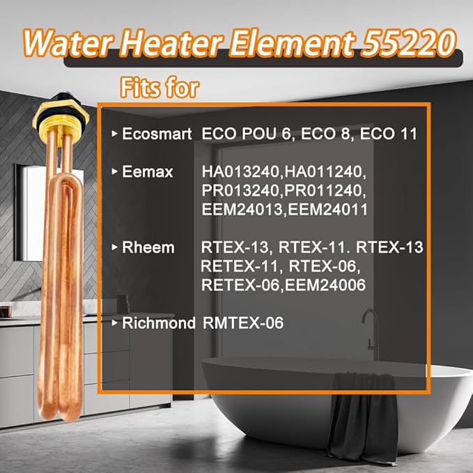 2 Pack HE 55220 Water Heater Element,Electric Tankless Water Heater Element for Ecosmart Eco8,ECO11,ECO POU6,Richmond,Eemax,Rheem Electric Water Heaters Replace Rheem 60208,5.5 kW 220v and 6 kw 240v