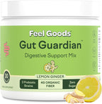 Feel Goods Gut Guardian, Prebiotic & Probiotic Powder, Organic Fiber, Sugar Free, Herbs for Bloat, Gut Health Support, Digestive Health for Men & Women, Non GMO, Vegan | Lemon Ginger, 30 Servings