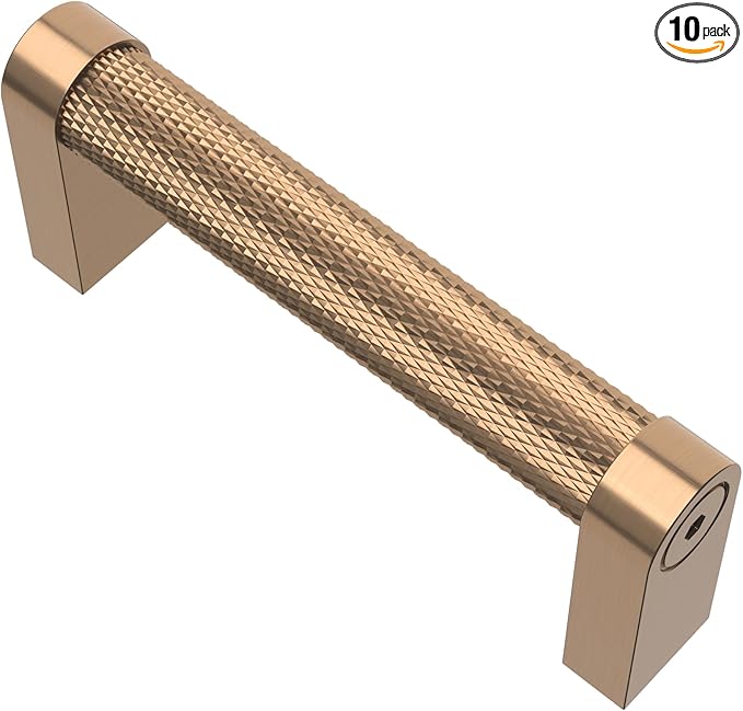Alzassbg 10 Pack Champagne Bronze Cabinet Pulls, 3 Inch(76mm) Hole Centers Cabinet Handles Kitchen Hardware Knurled Drawer Handle Pull AL3101TGP