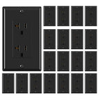ELEGRP Glossy Black Decorator Electrical Wall Outlet Receptacle, 20A 125V Standard Outlets, 2 Pole 3 Wire, Non-Tamper Resistant, NEMA 5-20R, Self-Grounding, Wall Plate Included, UL Listed, 20 Pack