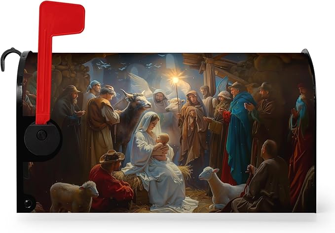 Christmas Nativity Mailbox Covers Magnetic Outdoor Decorations 25.5 X 21 Inch Large Size Vintage Winter Xmas Nativity Mailbox Wraps Post Letter Box Cover Oversized for Outside Garden Yard