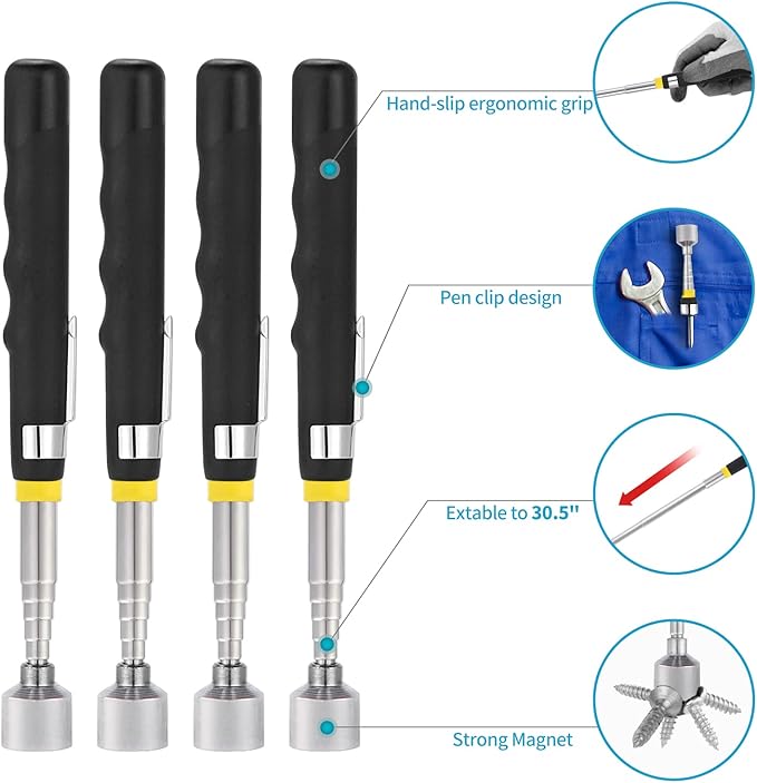 1 Piece 10LBs Telescoping Magnetic Pickup Tool, Magnet Stick Rod Extendable 7" to 30.5" for Men, Birthday, Father's Day, Christmas Gift