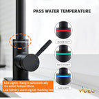 Smart Kitchen Faucet, 3 Modes Pull Down Sprayer, LED Temperature Control, Ceramic Valve, 360-Degree Rotation, 1 or 3 Hole Deck Plate. 10-Year Warranty. (KW-56R, Matt Black)