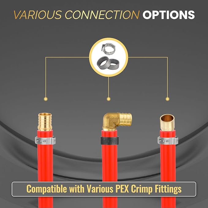 1/2 Inch-100 ft Foskan Red PEX-B Pipe,Water Tubing with a Pipe Cutter,10 PCS Brass Crimp Fittings & 30 PCS Pex Clamps