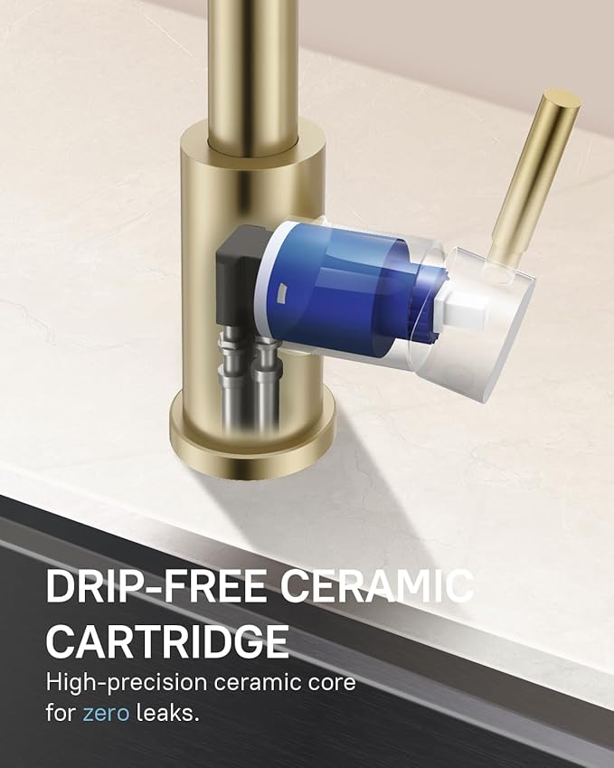 WEWE Kitchen Faucets with Pull Down Sprayer, Stainless Steel Single Handle 1 Hole for Family Kitchen Commercial Camper Laundry Rv Bar, Gold