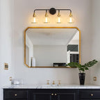 Black and Gold Bathroom Vanity Light 4-Light Bathroom Vanity Light Fixtures Over Mirror with Clear Glass Shade 30.7 inch Wall Sconce Lighting Bath(Exclude E26 Bulb)