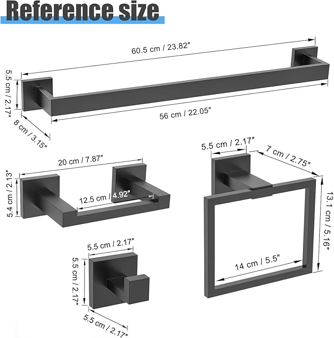 TURS 10-Piece Bathroom Hardware Accessories Set Matte Black Towel Bar Holder Set SUS304 Stainless Steel Towel Racks for Bathroom Wall Mounted, 23.6-Inch