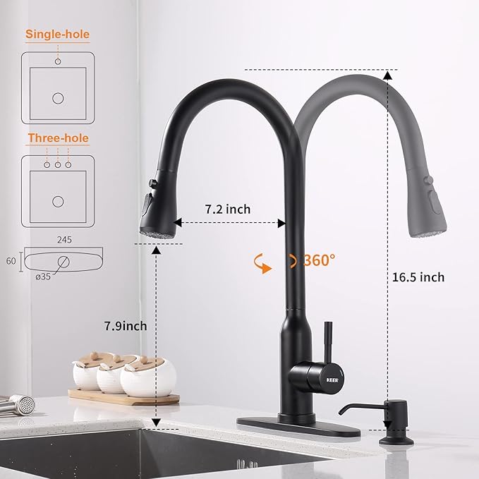 Touch Kitchen Faucet,KEER Smart Kitchen Sink Faucet with Pull Down Sprayer, Touch on Activated Kitchen Bar Sink Faucet Brushed Nickel, Stainless Steel (Matte Black)