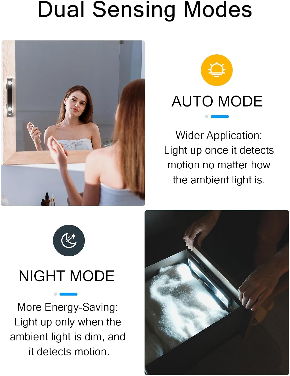 Under Cabinet Lights, Wireless Motion Sensor Light Indoor,10in LED White Lighting Rechargeable Battery Operated,4 Modes Night Light, Stick-On Magnetic Closet Lights for Kitchen, Hallway(2 Pack)