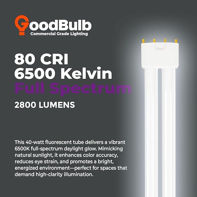 GoodBulb PLL40/865 40W 22.5" Twin Tube Compact Fluorescent Light Bulb 4-pin 2G11 Base 6500K Full Spectrum 2800 Lumen 36000 Hour Long Life Biax Pack of 10