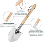 Berry&Bird Short Hand Shovel, 19.8’’ Digging Trowel for Gardening with Wood Handle Stainless Steel Round Point Spade Shovel with Serrated for Cutting, Transplanting & Weeding