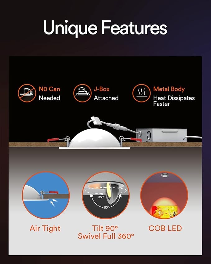 Lumary 4 Inch Smart Recessed Lighting, 360°+90° Adjustable Gimbal Light, COB Color Changing LED Ceiling Lights, 7W Eyeball Soffit Downlights, Work with Alexa/Google Assistant, ETL-Listed, 4 Pack