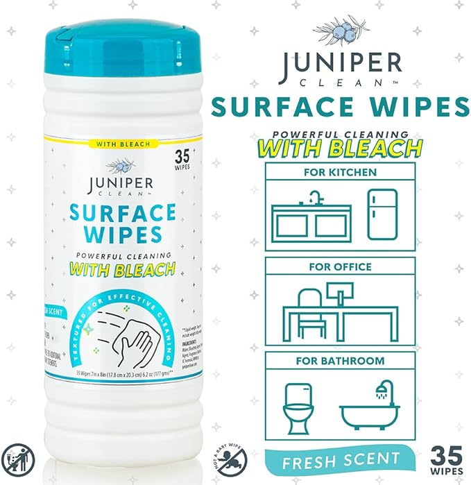 12 Pack Surface Cleaning Wipes with Bleach, All-Purpose Cleaner for Bathroom, Kitchen, Office, 420 Count Canister, 7.5" x 7" Sheet, Fresh Scent, Lint Free & Durable