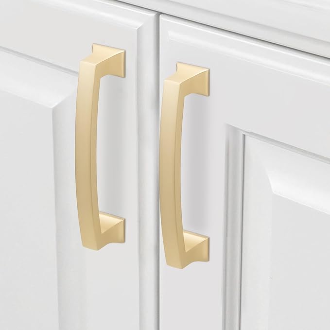 COTYKILEY 10 Pack 4 Inch(102mm) Brushed Brass Cabinet Handles Gold Kitchen Cabinet Pulls Cabinet Door Handles Kitchen Cabinet Hardware