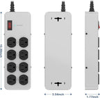 Heavy Duty Power Strip,Industrial Heavy Metal Case Surge Protector,8 AC Outlets,15Amp,2700 Joules,Protected' Indicator,14 Gauge Cord (Grey, 15FT Length)