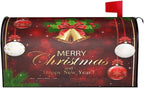 Kawani Merry Christmas & New Year Mailbox Covers - Magnetic Red Winter Holiday Welcome Decor - Standard Size 21 x 18 Inches