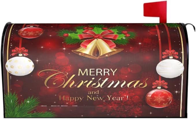 Kawani Merry Christmas & New Year Mailbox Covers - Magnetic Red Winter Holiday Welcome Decor - Standard Size 21 x 18 Inches