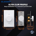 ELEGRP Digital Rotating Dimmer Switch for Dimmable LED, CFL and Incandescent Light Lamp Bulbs, Single Pole / 3-Way Rotary Dimmer Switch, Wall Plate Included, UL Listed (10 Pack, Matte White)