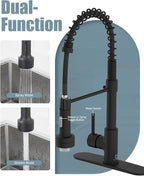 Black Kitchen Faucet with LED light,Kitchen Faucet with Soap Dispenser,Faucet for Kitchen Sink,Single Handle Stainless Steel Kitchen Sink Faucets with Pull Down Sprayer,Camper Farmhouse RV Sink Faucet