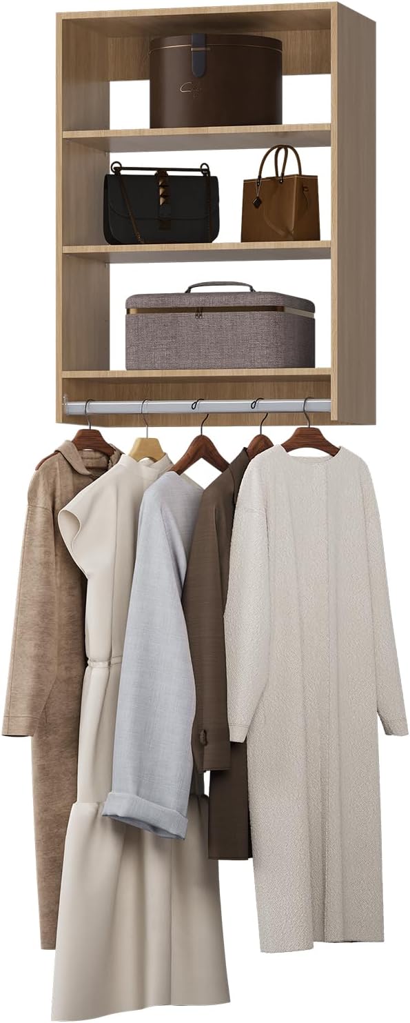 Medium Double Hanging Closet Unit, Modular Closet System, Wood Closet System Organizer with Storage for Walk In Closets, Clothing Rack Closet for Hanging Clothes, Bedroom, Wood, 22.5"W