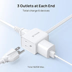 TROND Split Extension Cord Power Strip, Twin 3ft on Each Side, Low-Profile Flat Plug, Dual 3 Grounded Outlet Extender Cubes, 13 Amps, 16 Gauge Wire, for Behind TV Stand Sofa Headboard, Indoor, White