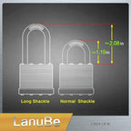 LanuBe Lock Laminated keyed Padlock (1-9/16", 40mm), keyed Alike Locks, Long Shackle,Marked Black Plastic Hoop, Pack of 60
